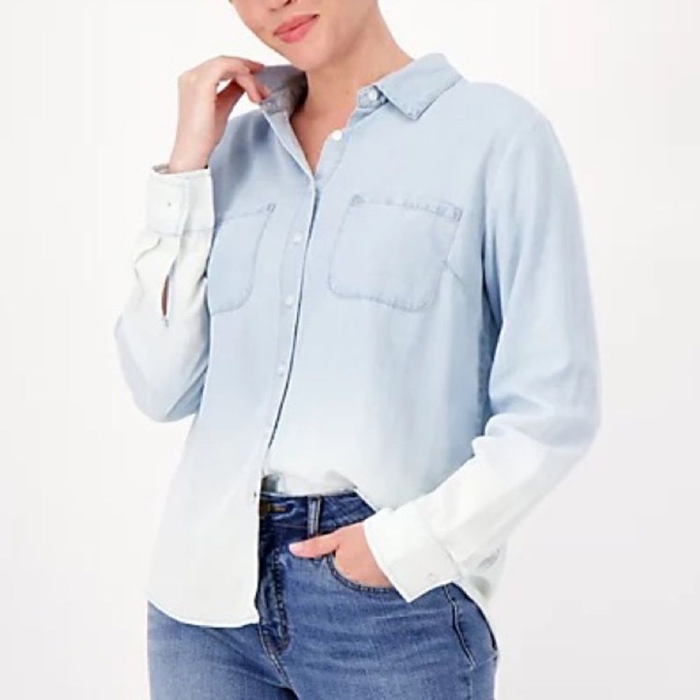 Candace Cameron Bure Petite Lyocell Bleach Dip Denim Shirt